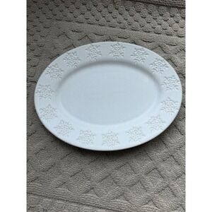 White EMBOSSED SNOWFLAKE Oval Platter 14" Ceramic Serving Hobby Lobby Winter
